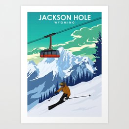 Jackson Hole Wyoming Ski Retro Travel Poster Art Print