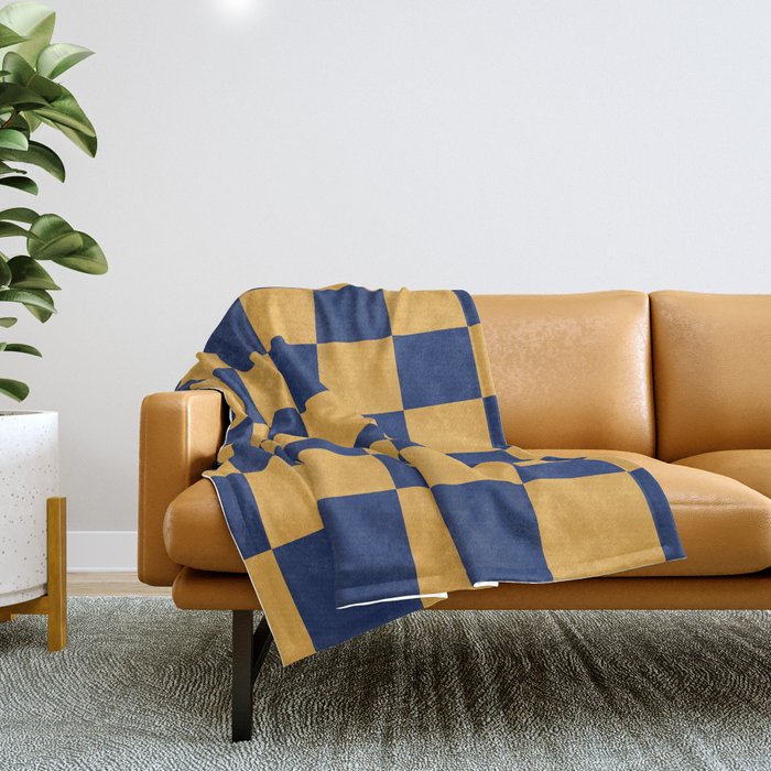 Checkers blue and yellow Throw Blanket