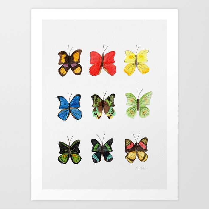 Romantic Tropical Butterflies Art Print