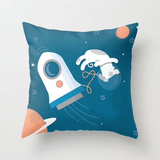 Darwin the Diddy Dog Diving into Deep Space Throw Pillow