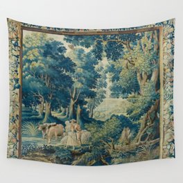 Antique 17th Century Flemish Verdure Lovers Landscape Tapestry Wall Tapestry