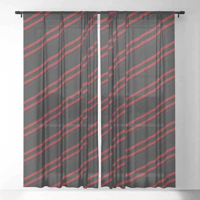Black & Dark Red Colored Striped Pattern Sheer Curtain