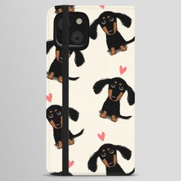 Dachshund Love | Cute Longhaired Black and Tan Wiener Dog iPhone Wallet Case
