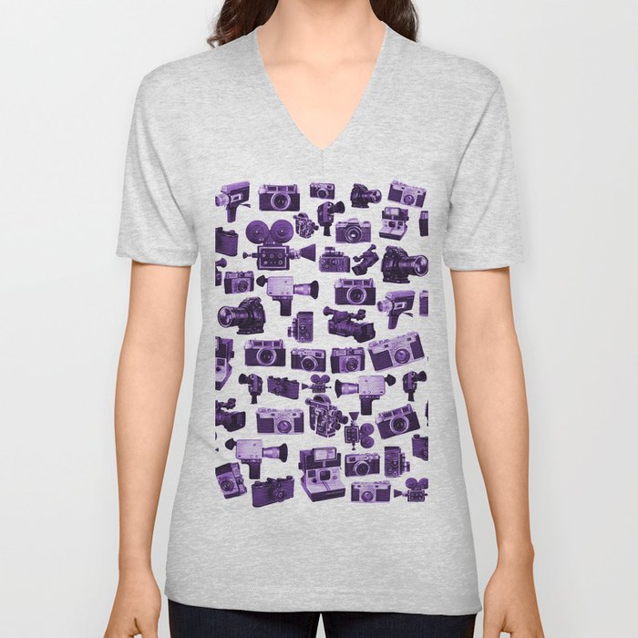 Cameras & Purple V Neck T Shirt