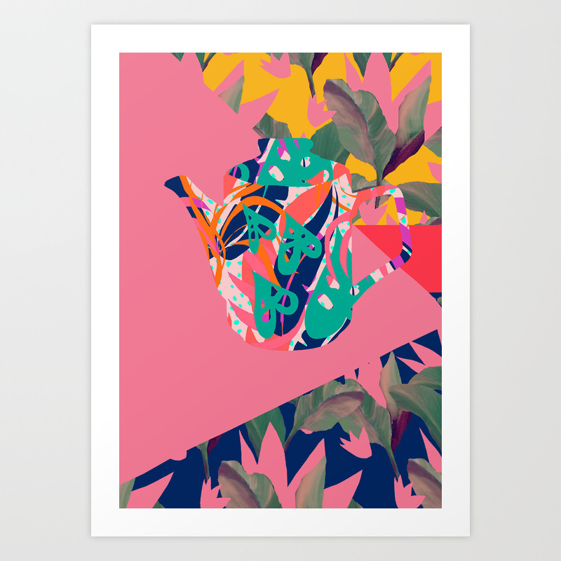 Jungle Pop Color Block Retro Teapot Art Print