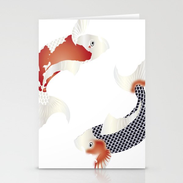 Japanese style two artistic carp Stationery Cards
