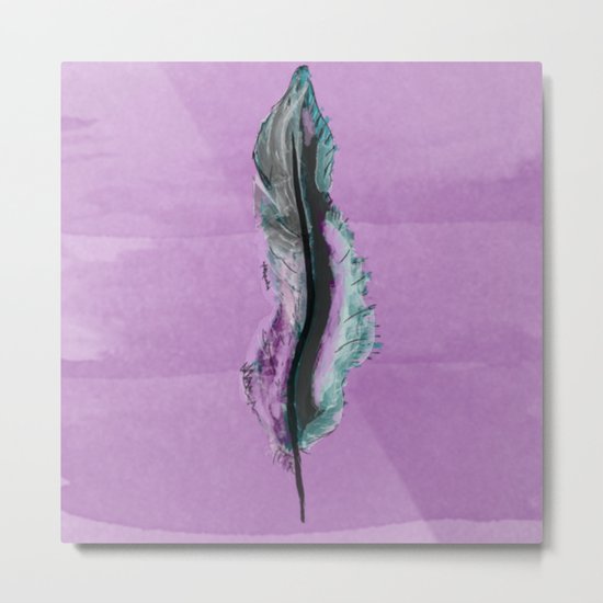 Purple and Blue Feather Watercolor Metal Print