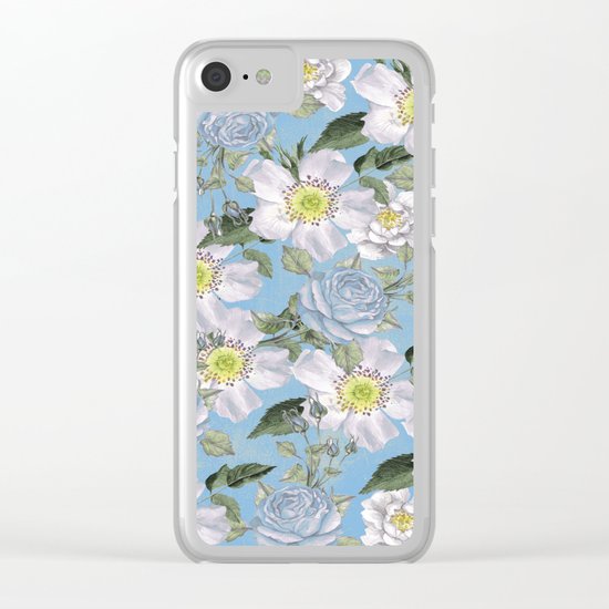 Vintage Rose Pattern Blue Clear iPhone Case