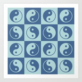 Checkered Yin Yang Pattern (Muted Blue Colors) Art Print