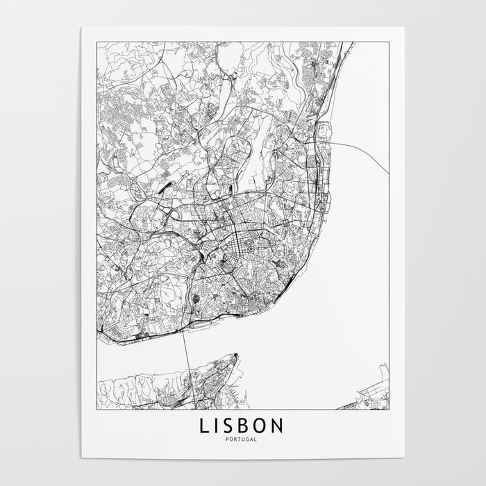 Lisbon White Map Poster