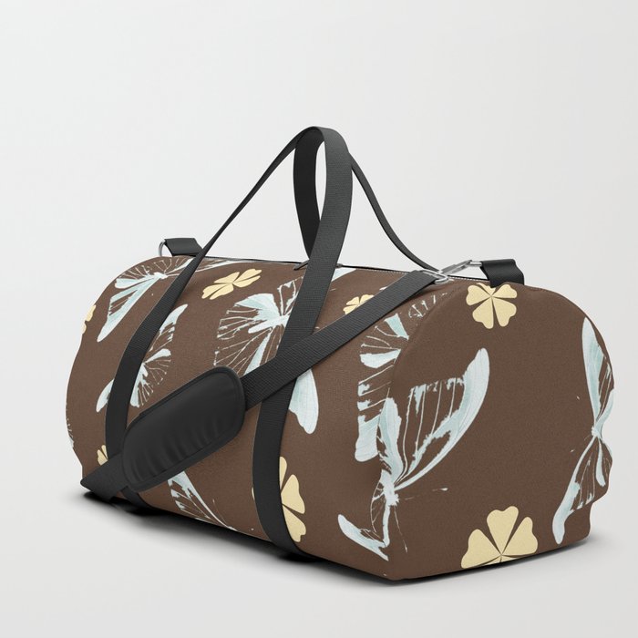 Retro Color Brown Butterfly Pattern Vintage Floral Pattern Cute Mid Century Modern Pattern Duffle Bag