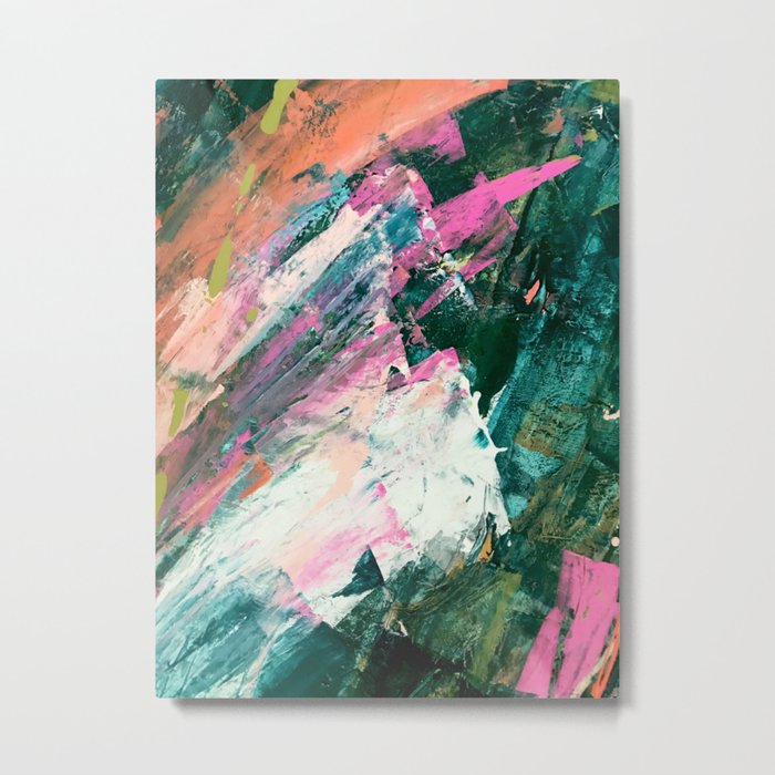 Meditate [5]: a vibrant, colorful abstract piece in bright green, teal, pink, orange, and white Metal Print