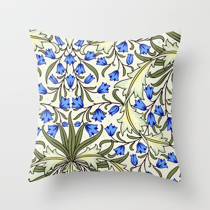  Modern William Morris Blue Floral Leaves Pattern  Throw Pillow