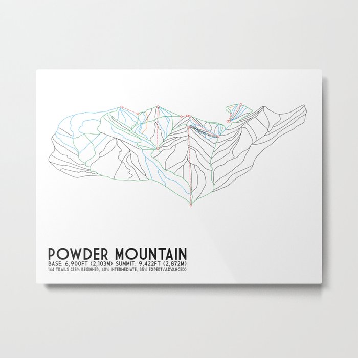 Powder Mountain, UT - Minimalist Trail Art Metal Print
