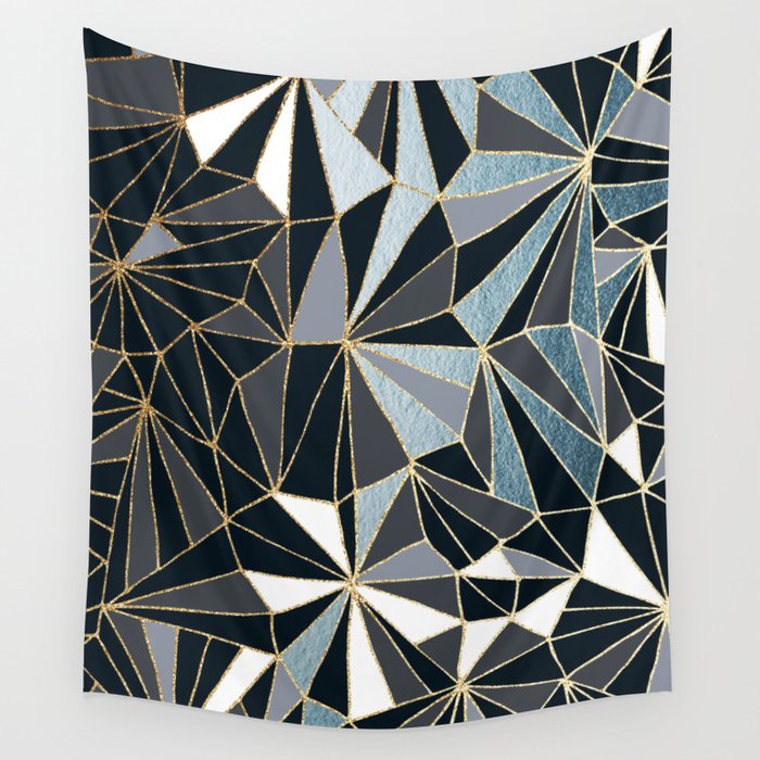 Stylish Art Deco Geometric Pattern Black Blue Gold Abstract