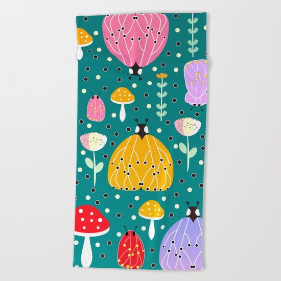 Bugs and mushrooms Beach Towel