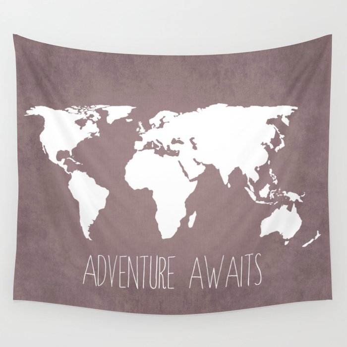 Adventure Awaits World Map Wall Tapestry By Bysamantha