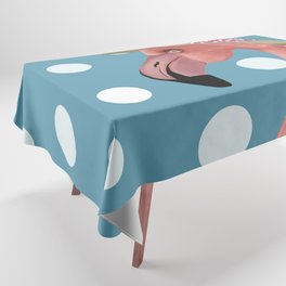 Flamboyant Flamingo on Large Blue Polka Dot Pattern Tablecloth