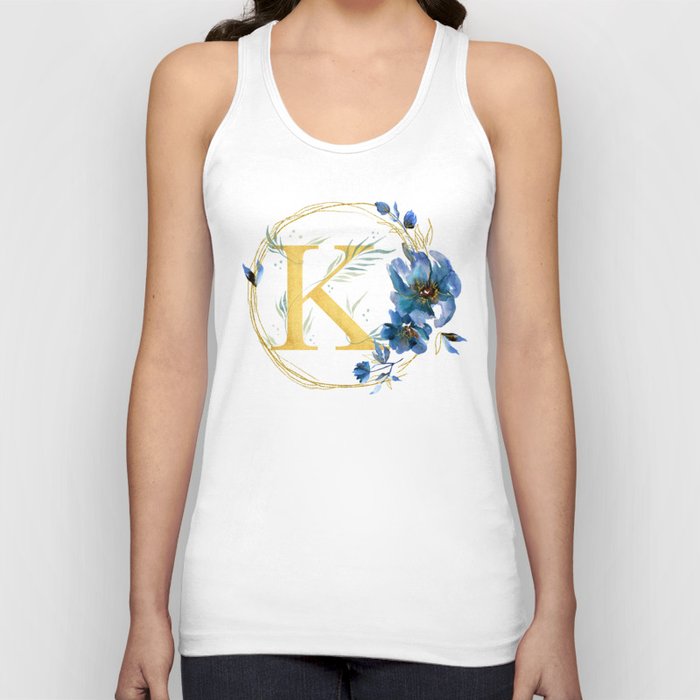 Letter K Golden With Watercolor Flowers Initial Monogram Tank Top