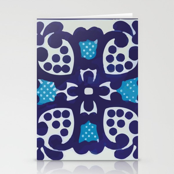Blue classic geometric cross pattern mexican talavera Stationery Cards