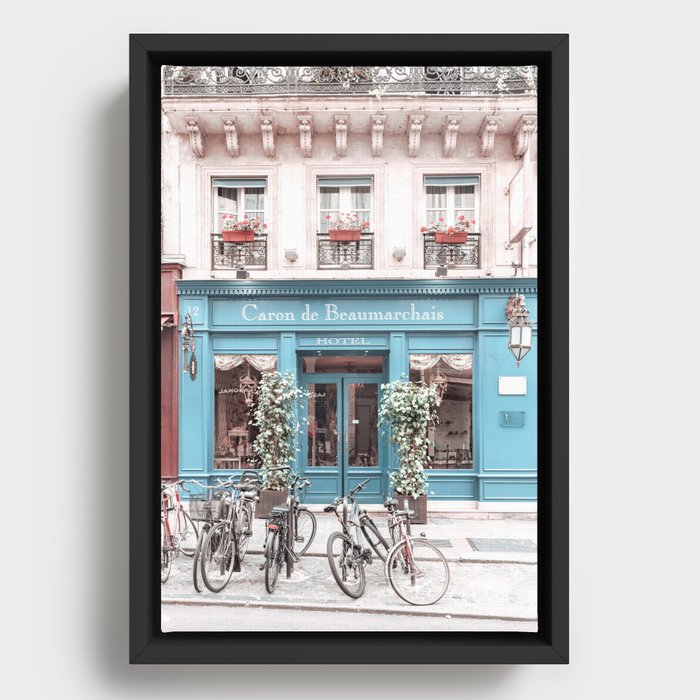 Paris Blue Architecture Bike Photography Framed Canvas