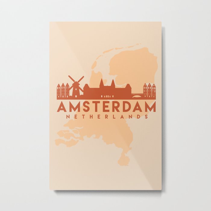 AMSTERDAM HOLLAND CITY MAP SKYLINE EARTH TONES Metal Print