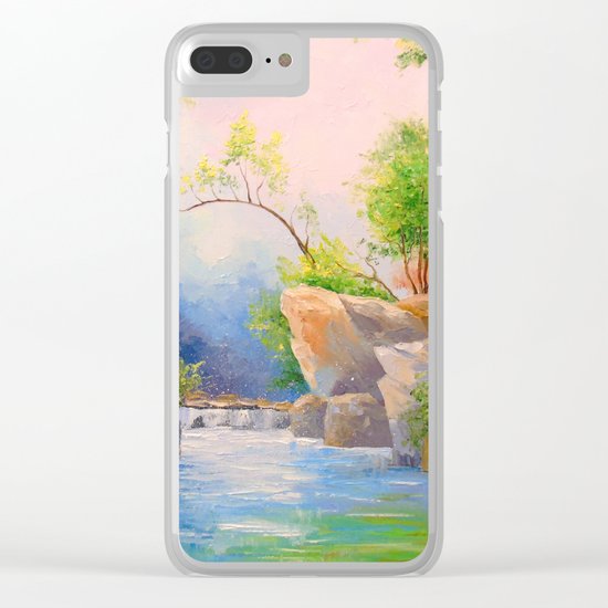 Waterfall in the woods Clear iPhone Case