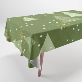 Modern Minimalist Abstract Christmas Trees Stars Snow in Bright Dill Green Gold Tablecloth