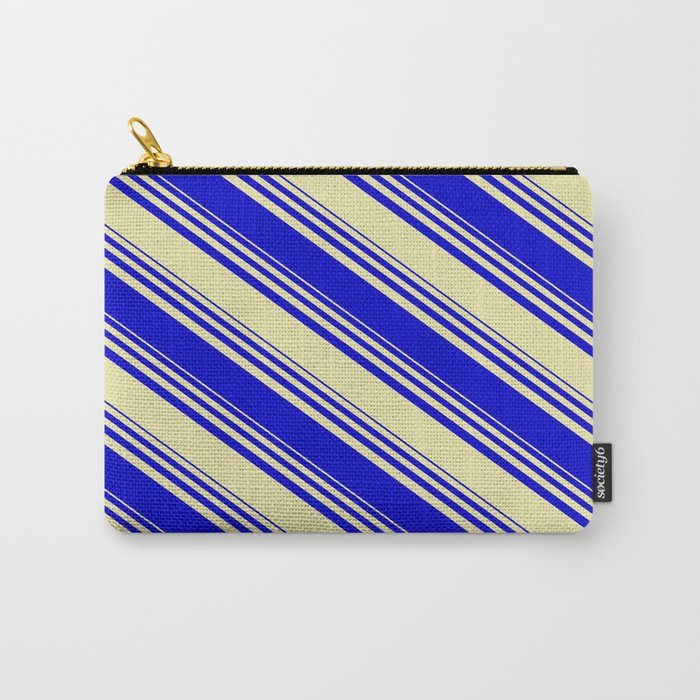 Pale Goldenrod & Blue Colored Stripes Pattern Carry-All Pouch