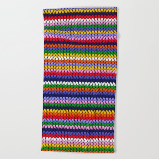 Knitted colorful lines Beach Towel