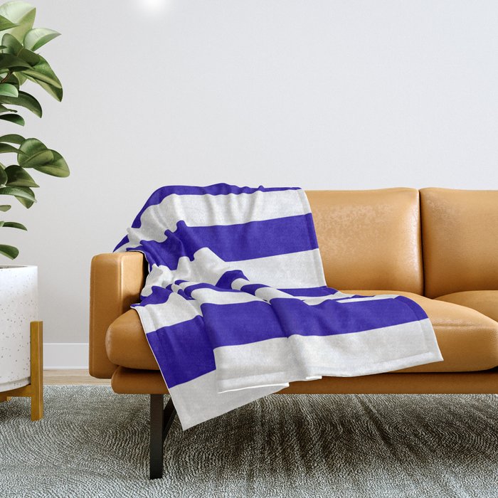 Neon blue -  solid color - white stripes pattern Throw Blanket