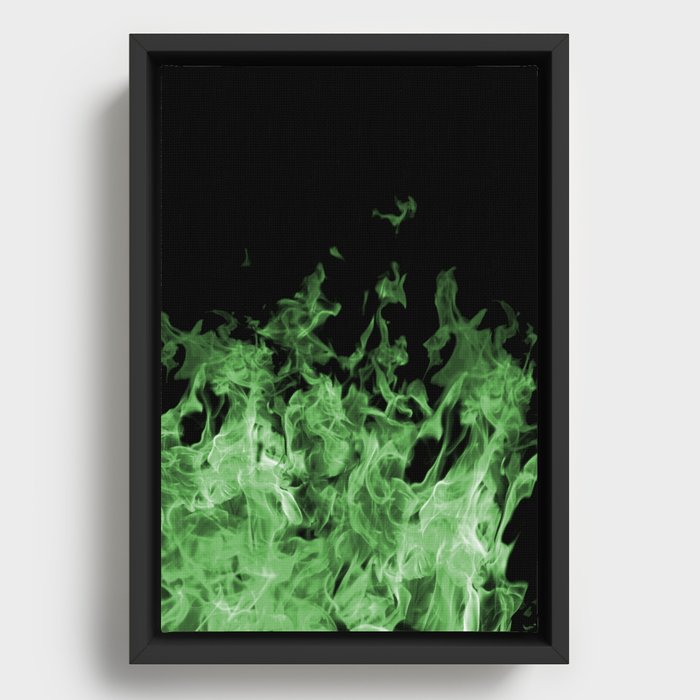 Green Flame on Black Framed Canvas
