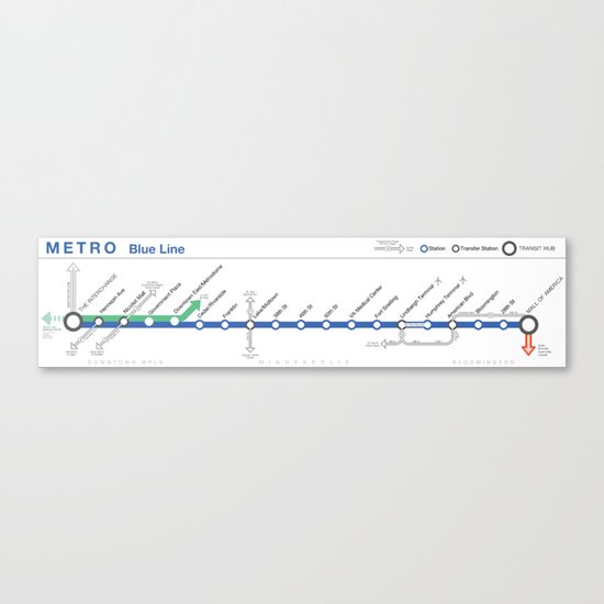 Twin Cities METRO Blue Line Map Canvas Print