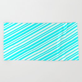 [ Thumbnail: Mint Cream & Aqua Colored Stripes Pattern Beach Towel ]