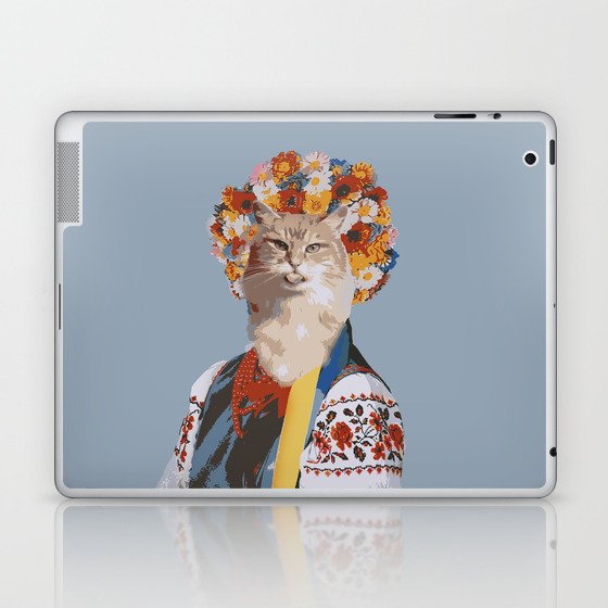 Cat Girl Ukraine Vyshyvanka Flowers Laptop & iPad Skin