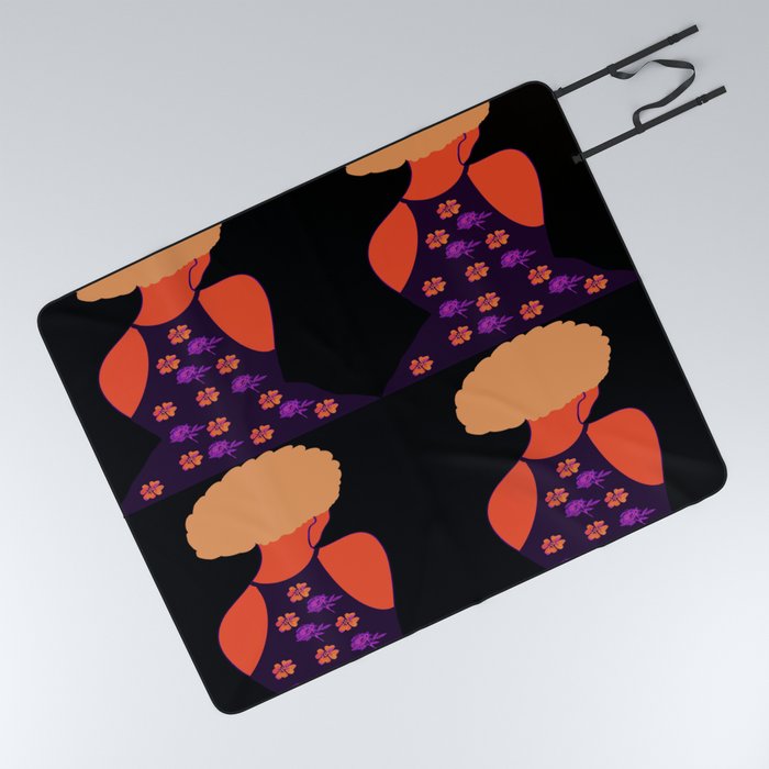 Woman At The Meadow Vintage Dark Style Pattern 15 Picnic Blanket