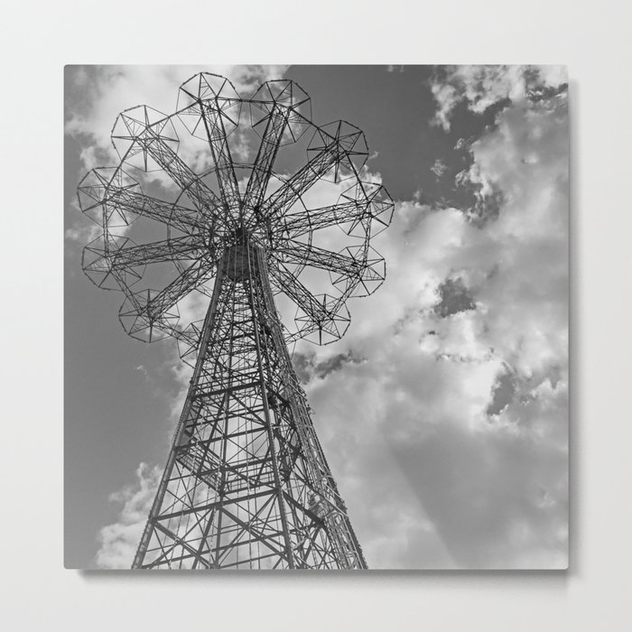 Coney Island Parachute Jump. Black and white photography Metal Print