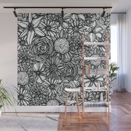 Black and White Flowers Wall Mural