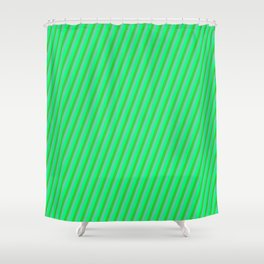 [ Thumbnail: Aquamarine, Green & Lime Green Colored Lines/Stripes Pattern Shower Curtain ]