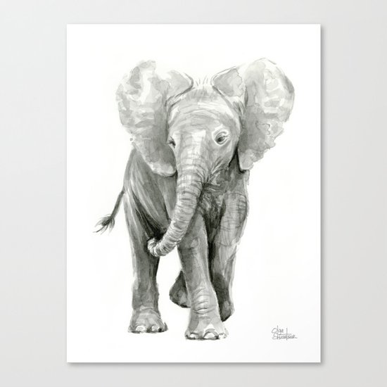 Baby Elephant Watercolor Canvas Print