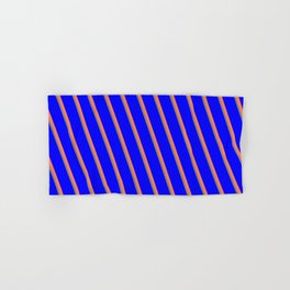 [ Thumbnail: Blue, Coral & Grey Colored Striped/Lined Pattern Hand & Bath Towel ]