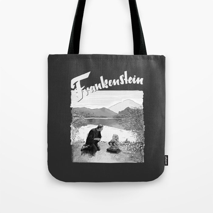 Frankenstein Movie Illustration with Title Tote Bag