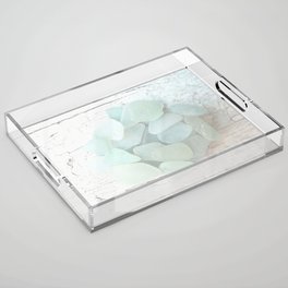 Pastel Pale Turquoise Sea Glass Faded Sea Foam Colors on White Weathered Wood - Photo 2 of 8 Acrylic Tray