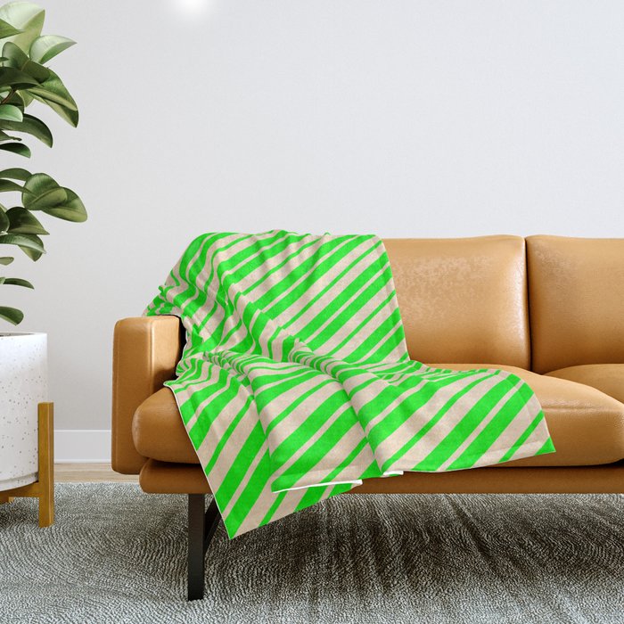 Lime and Bisque Colored Pattern of Stripes Throw Blanket