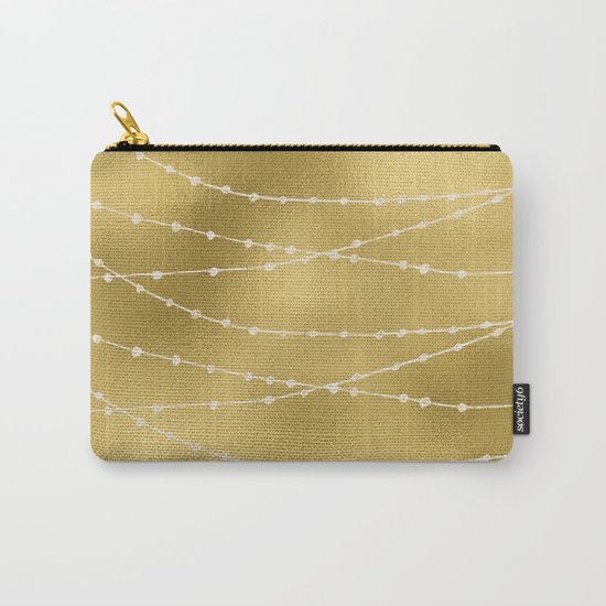 Merry christmas- white winter lights on gold pattern Carry-All Pouch