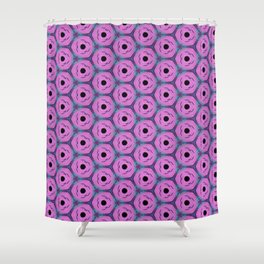Modern, abstract, geometric pattern in orchid pink, hippie blue, purple, plum, black, white  Shower Curtain