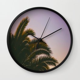 Sunset Purple Palm Tree Circle Photo Wall Clock