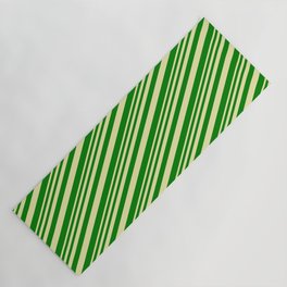 [ Thumbnail: Pale Goldenrod & Green Colored Stripes/Lines Pattern Yoga Mat ]