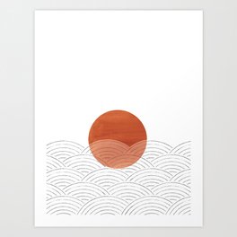 Terracotta sun and linear sea Art Print
