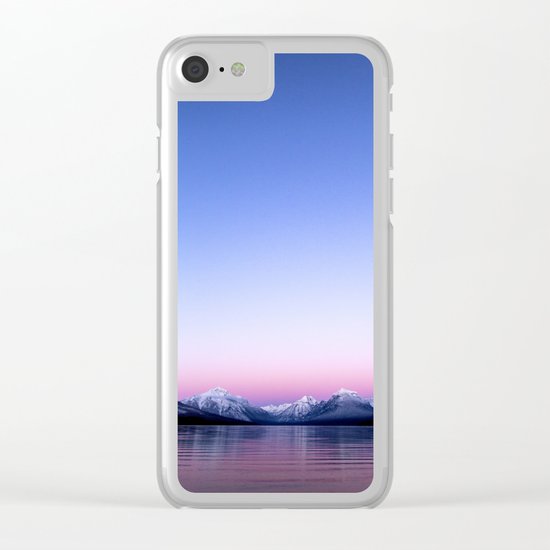 pastel mountain lake sunset Clear iPhone Case